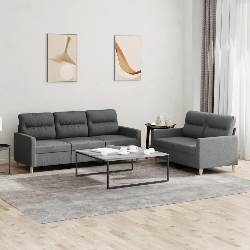 vidaXL 2 pcs conjunto de sofás com almofadões tecido cinzento-escuro