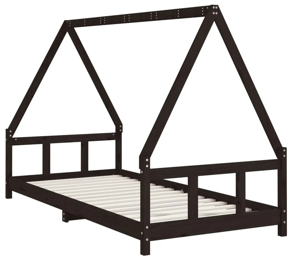 Estrutura de cama infantil 90x200 cm pinho maciço preto
