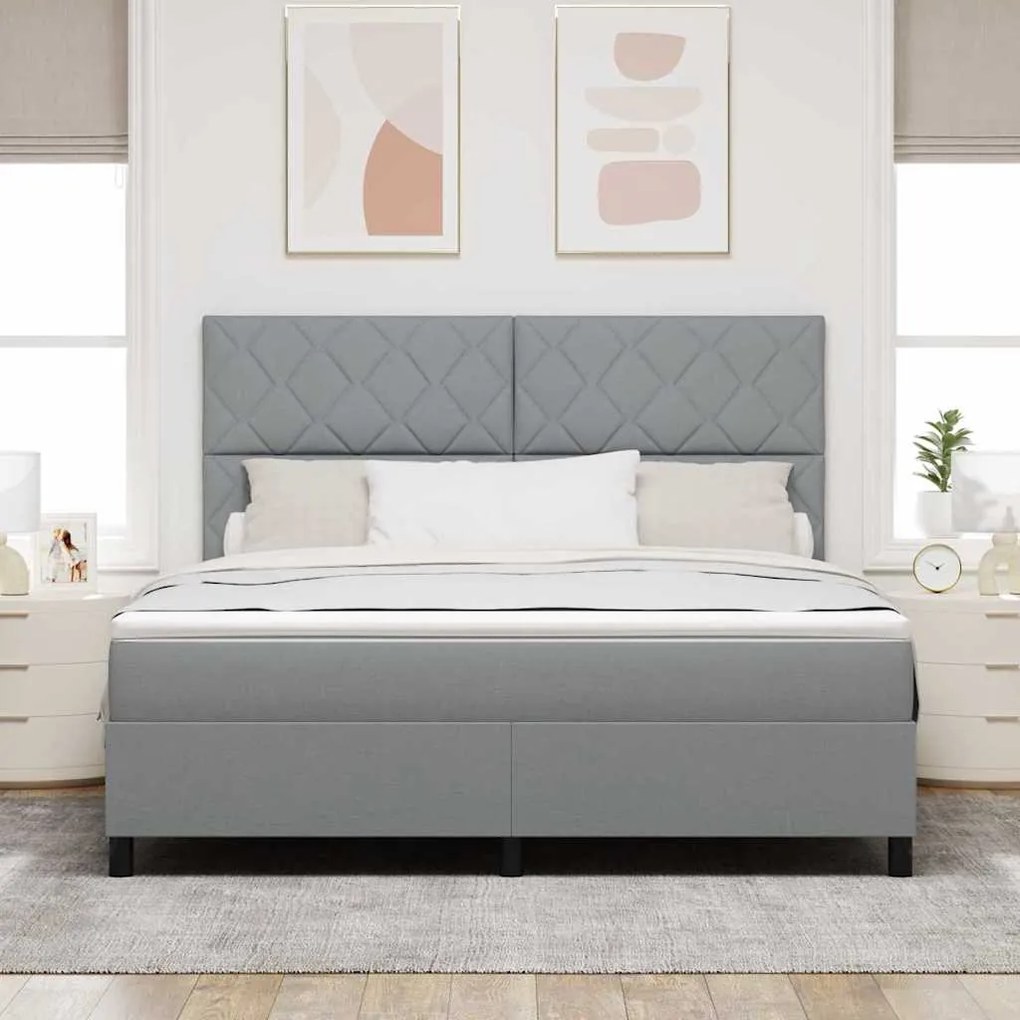 Cama Box com Colchão e Luz LED Cinza Claro 180x200 cm Tecido