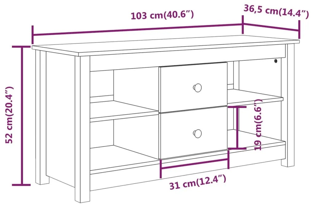 Móvel de TV 103x36,5x52 cm madeira de pinho maciça branco