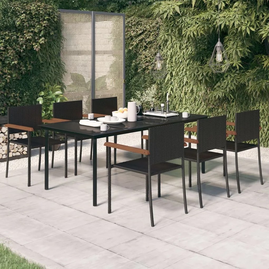 vidaXL 7 pcs conjunto de jantar para jardim preto