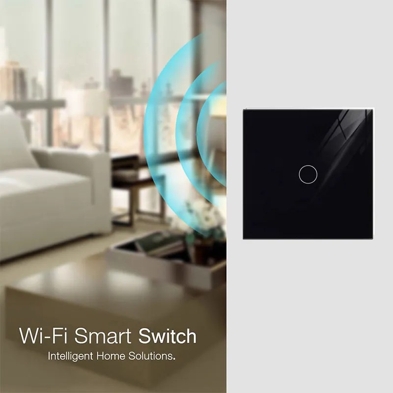 IInterruptor táctil com regulação luminosidade WiFI-Voice, Painel frente preto vidro temperado
