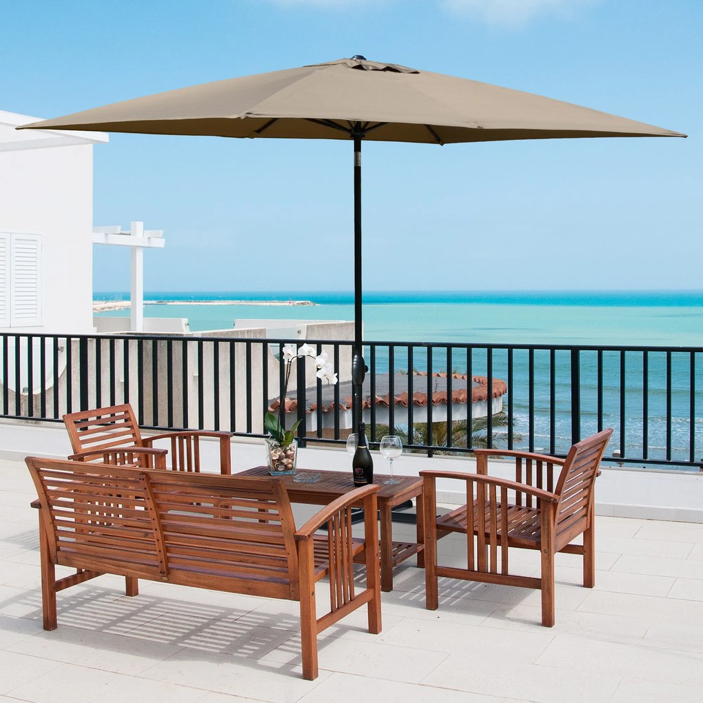 Outsunny Chapéu de Sol de Jardim 200x300x248 cm Proteção UV50+ Chapéu de Sol de Alumínio Inclinável com Teto de Ventilação e Manivela para Terraço Varanda Exterior Café