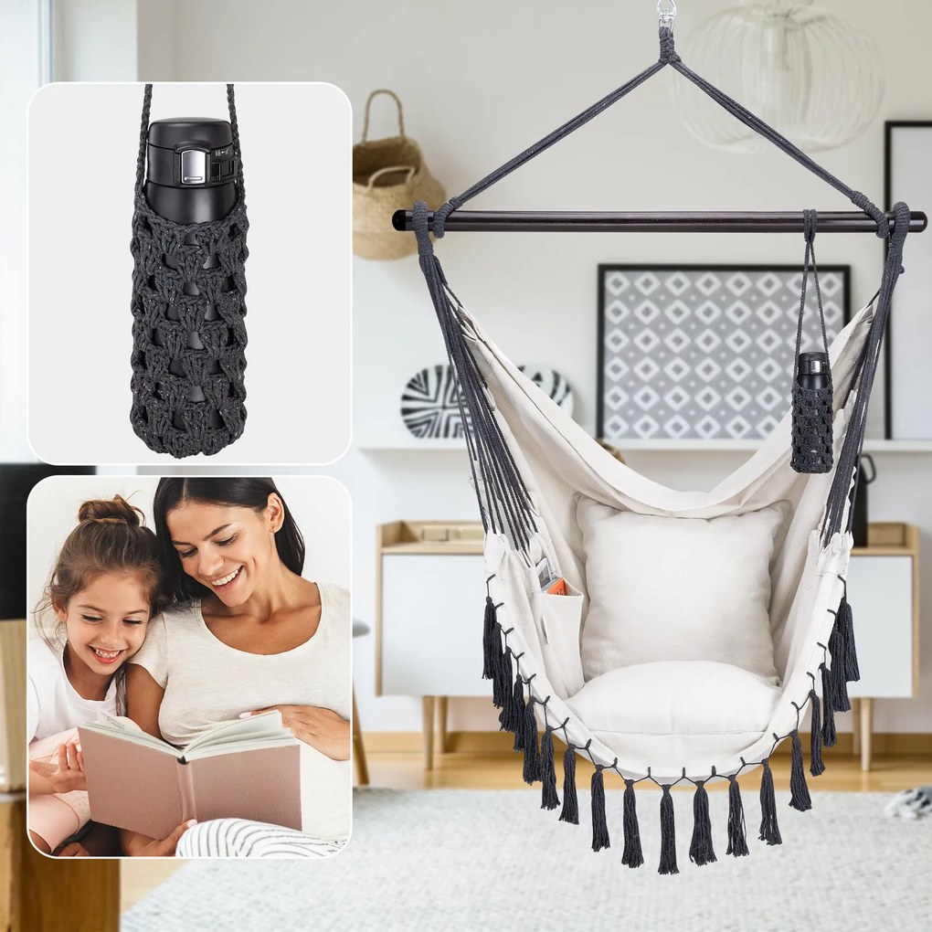 Cadeira suspensa 170x100x150cm com almofadas creme