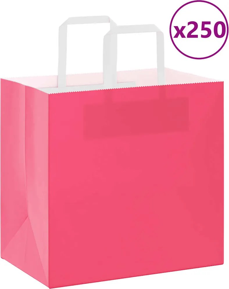 vidaXL Sacos de papel 250 unid com alças rosa 26x17x25 cm
