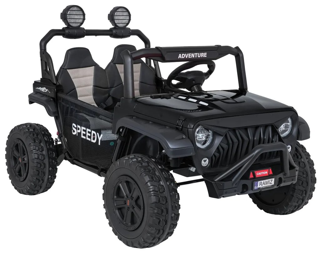 Jipe elétrico para Crianças 2 Lugares 24V 4x4 PASSION 4x4 Off-Road Rodas Espuma EVA, Assento couro ecológico Preto