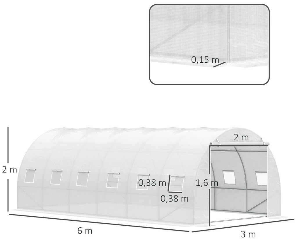 Estufa de Túnel 600x300x200cm com Porta Enrolável 12 Janelas Cobertura