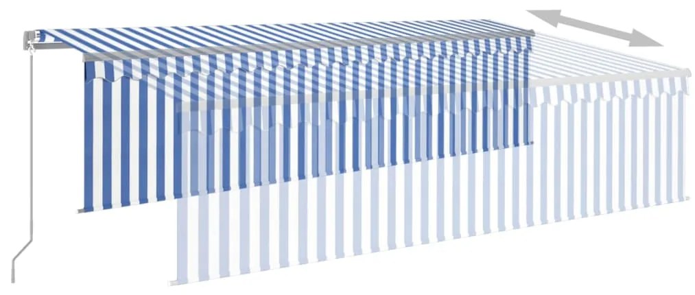 Toldo retrátil manual com estore/LED 5x3 m azul e branco