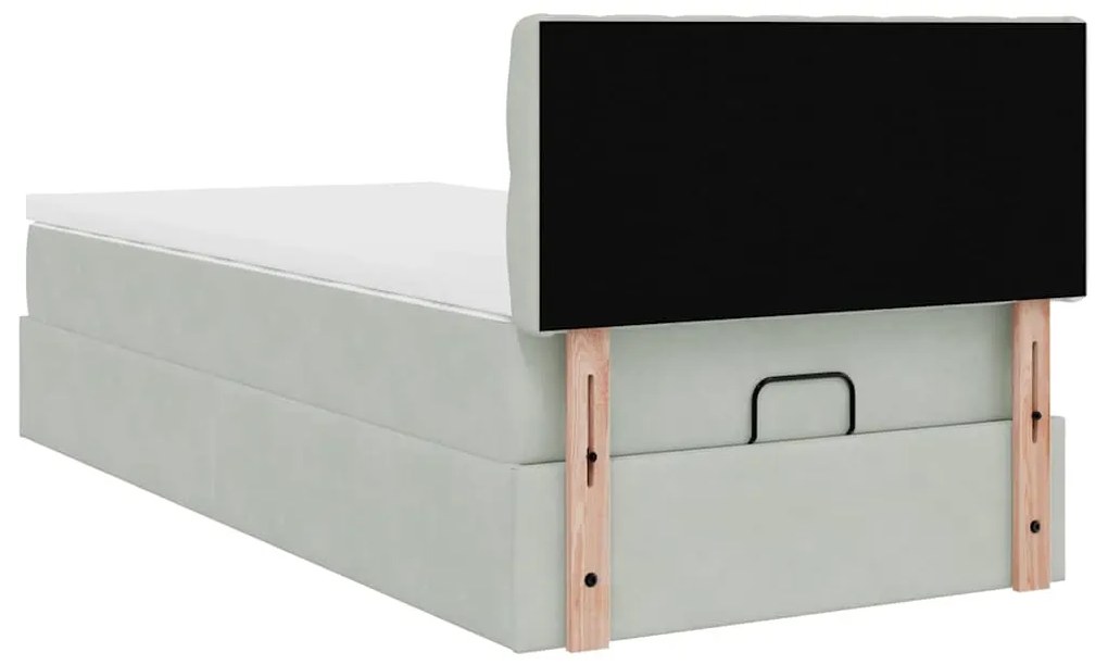 Estrutura cama otomana colchão 80x200 cm veludo cinzento claro
