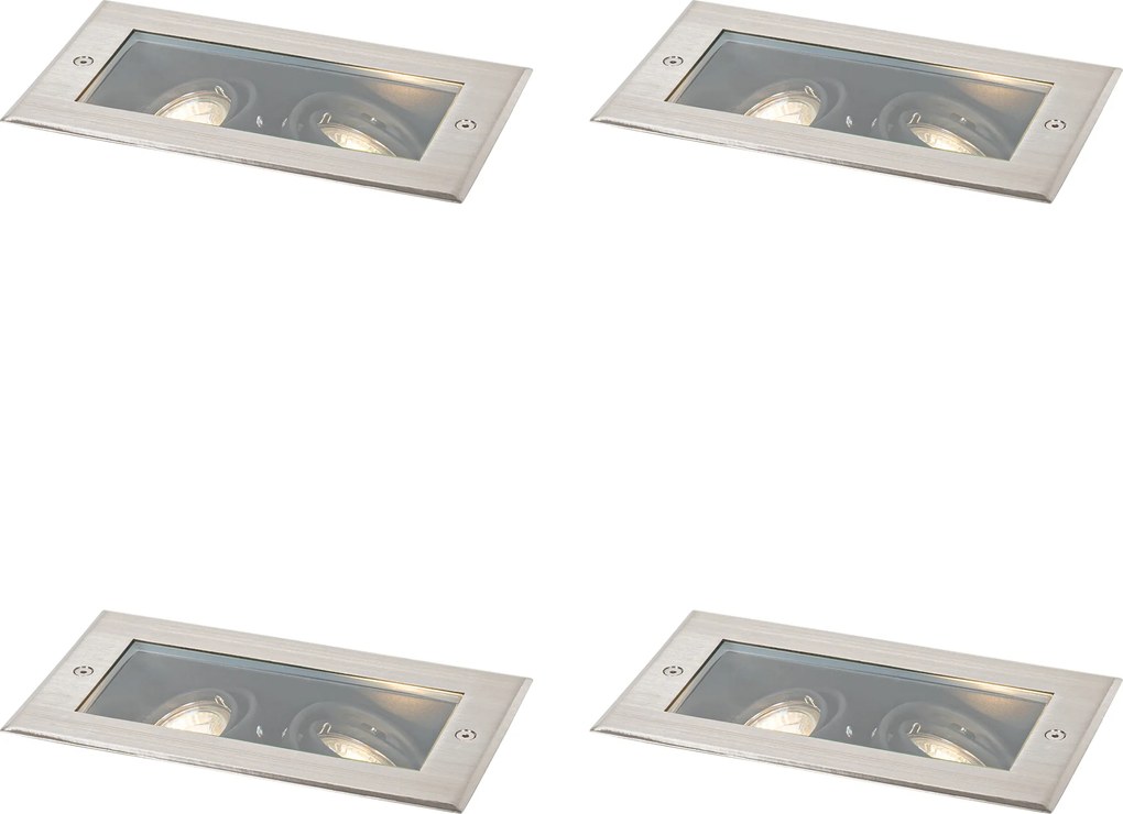 Conjunto de 4 focos de chão modernos aço 2-luzes ajustáveis IP65 - Oneon