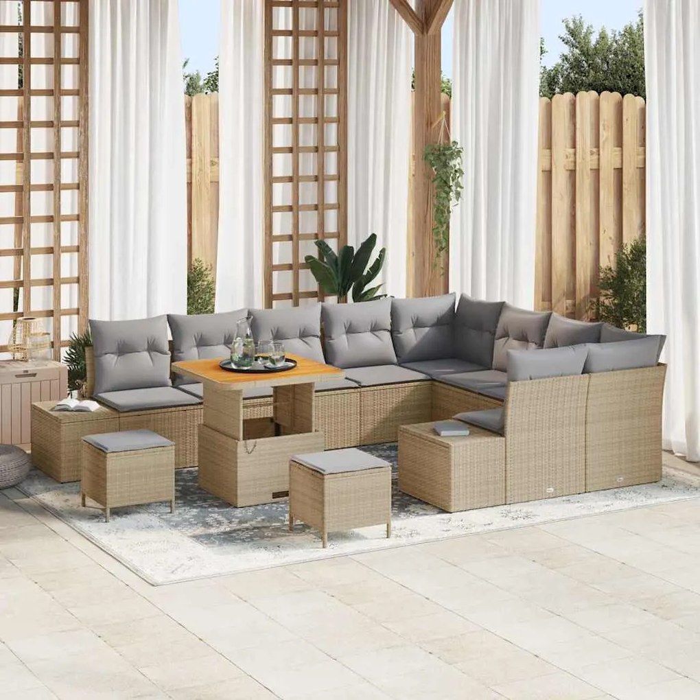 vidaXL Conjunto de Sofá de Jardim 12 pcs Bege Rattan Sintético