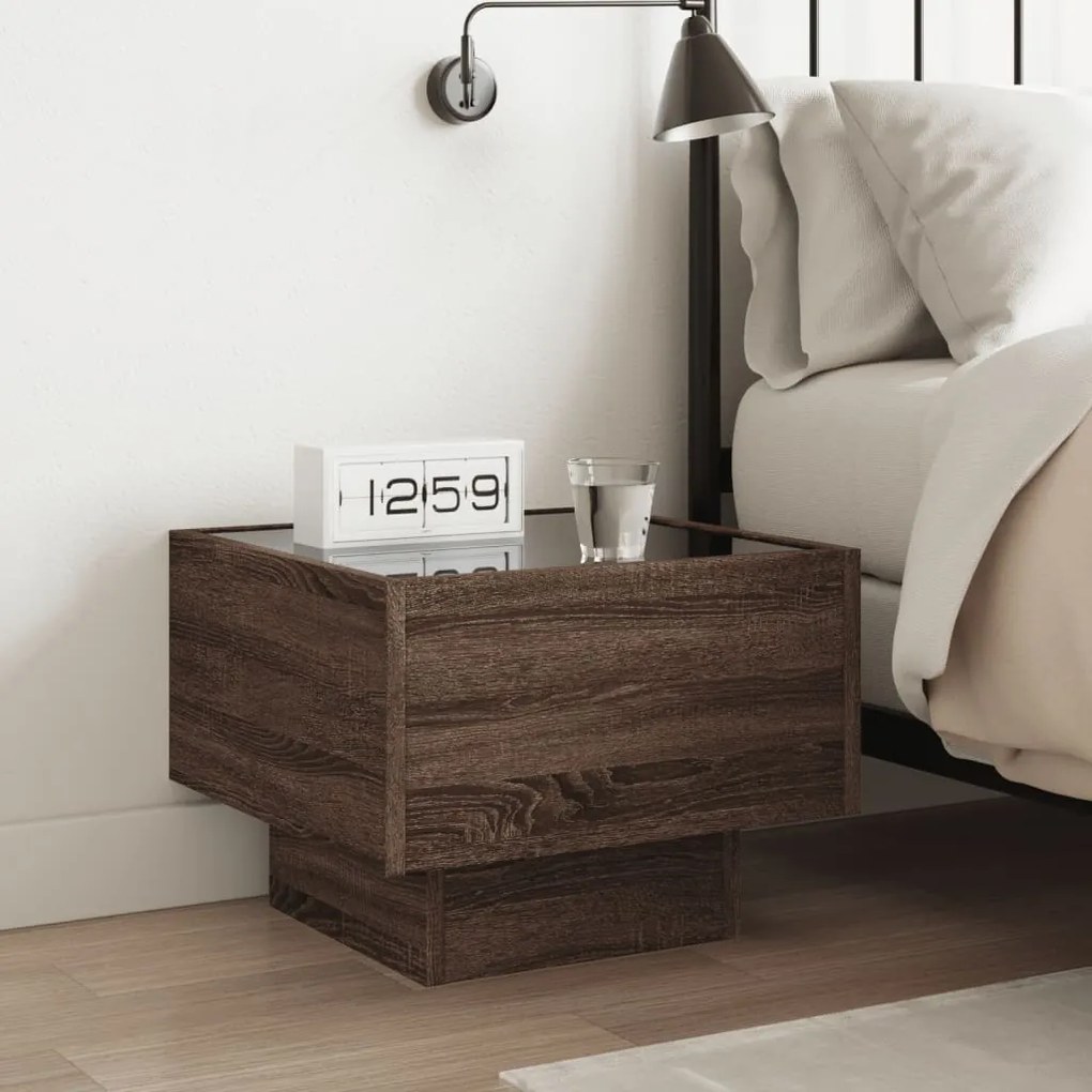Mesa de cabeceira c/ LED Infinity 40x40x30 cm carvalho castanho
