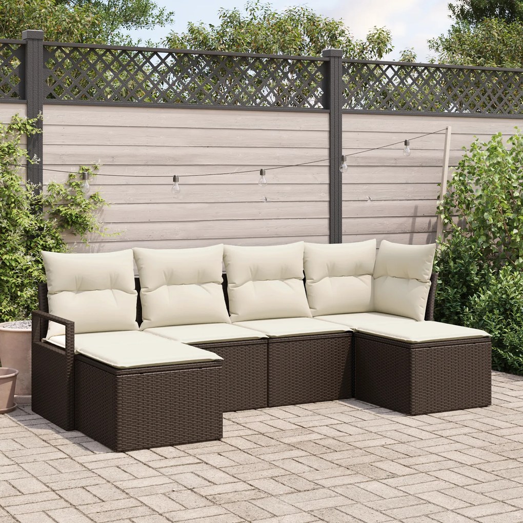 Conjunto de Sofás para Jardim com Almofadas Castanho Rattan Poliéster