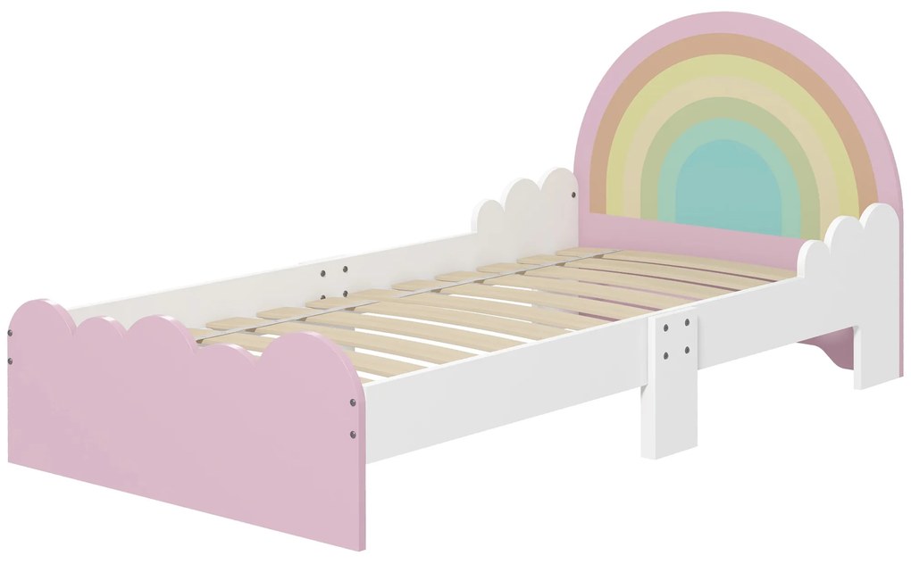 Cama para Crianças de 3-6 Anos 143x74x66 cm Cama Infantil de Madeira em Forma de Arco Íris Rosa