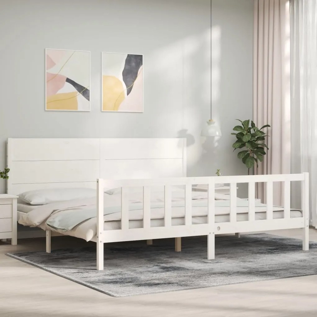 Cama sem colchão 200x200 cm madeira de pinho maciça branco