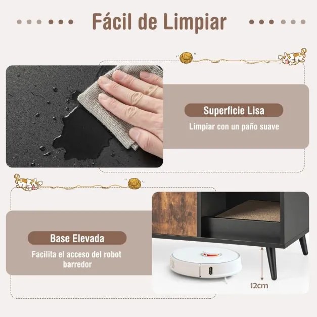Armario Caixa de areia para gatos com portas, Estante aberta e poste para arranhar gatos 90 x 50 x 54 cm Preto e Castanho