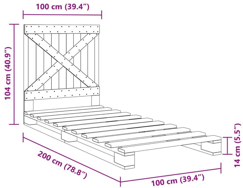 Estrutura de cama com cabeceira 100x200cm pinho maciço cinza