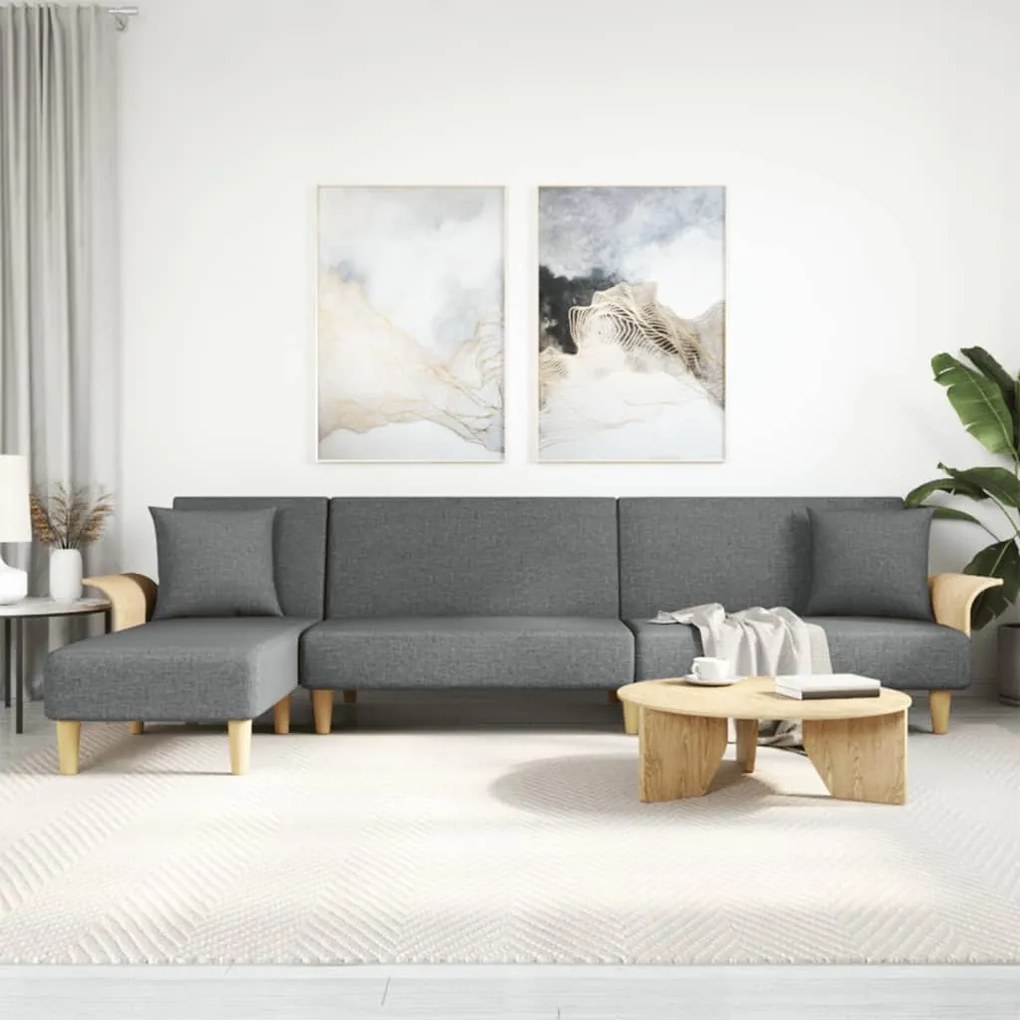 3157212 vidaXL Sofá-cama em forma de L 279x140x70 cm tecido cinzento-escuro