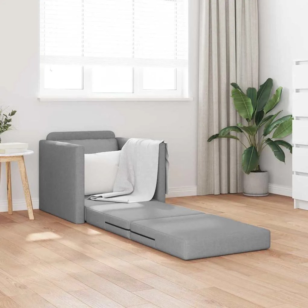 Sofá-cama de Chão 2 em 1 Cinza-claro 74x77x81 cm Tecido