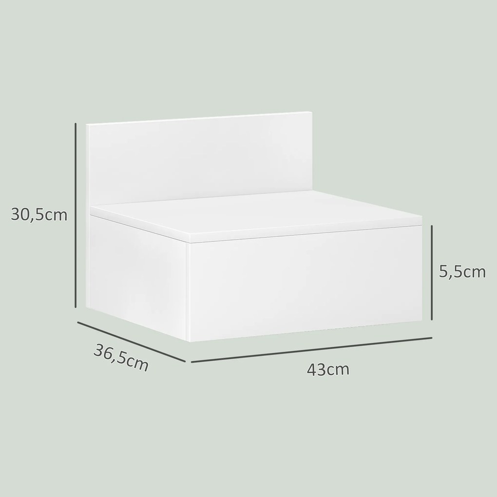 Conjunto de 2 Mesas de Cabeceira Flutuante Conjunto de 2 Mesas de Cabeceira de Parede com Gaveta 43x36,5x30,5 cm Branco
