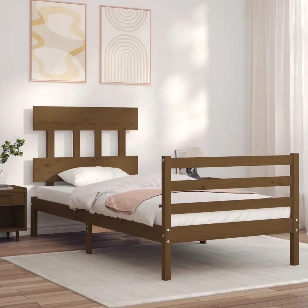 vidaXL Estrutura cama cabeceira 90x200 cm madeira maciça castanho-mel