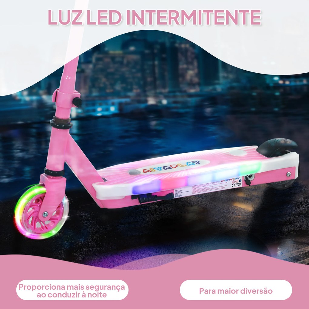 Trotinete Elétrica para Crianças Máx. 6 km/h Motor 80 W Autonomia Máxima 8 km com Luzes LED Travão Traseiro Rosa