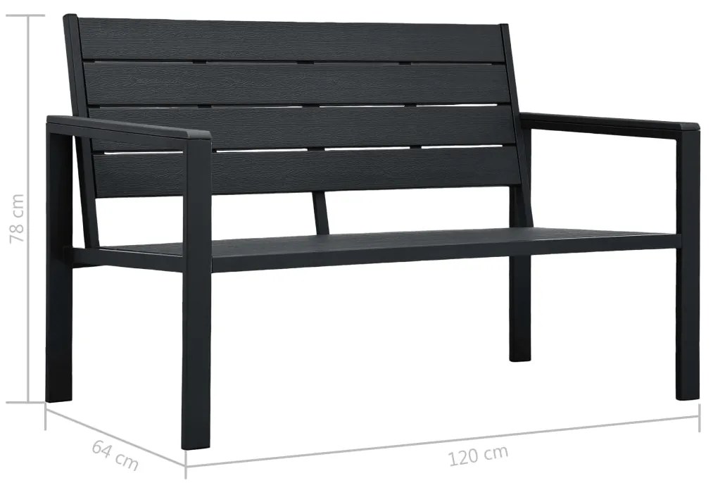 Banco de jardim 120 cm PEAD aspeto de madeira preto