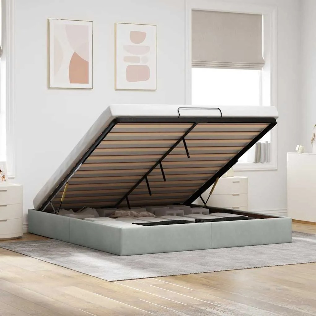 vidaXL Estrutura de cama otomana sem colchão 200x200 cm cinzento claro