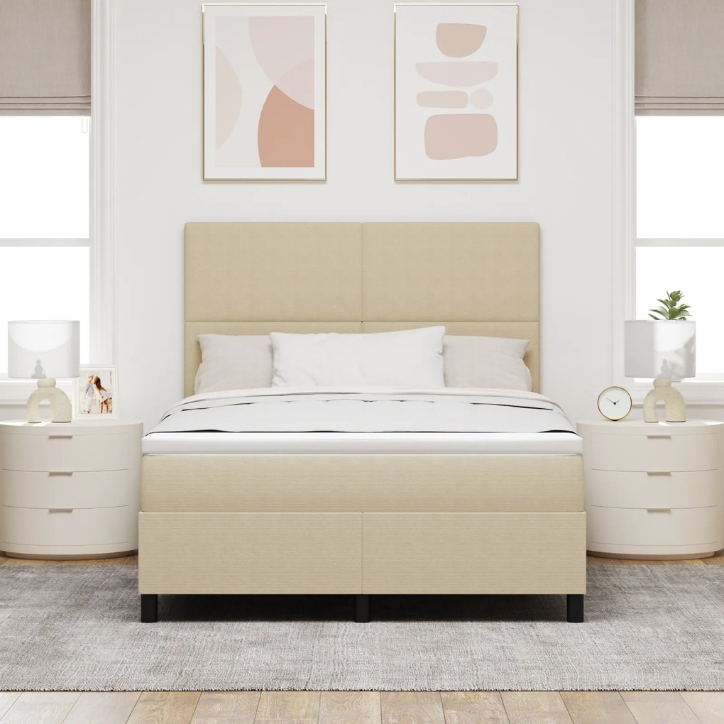 Cama Box Spring com Colchão Verde Claro Cinza 140x200 cm Tecido de Cor