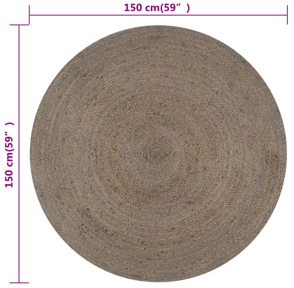 Tapete artesanal em juta redondo 150 cm cinzento