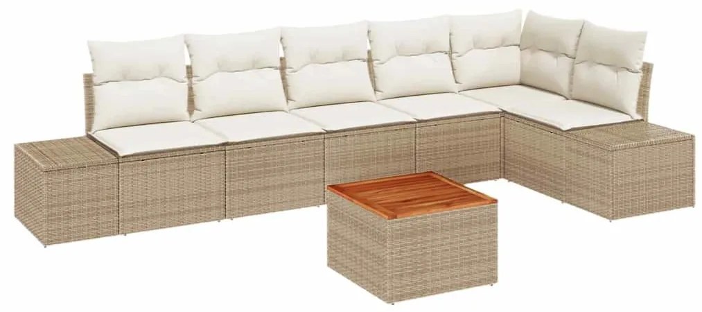 Conjunto de Sofá de Jardim de 7 Peças com Almofadas Bege de Rattan Sin