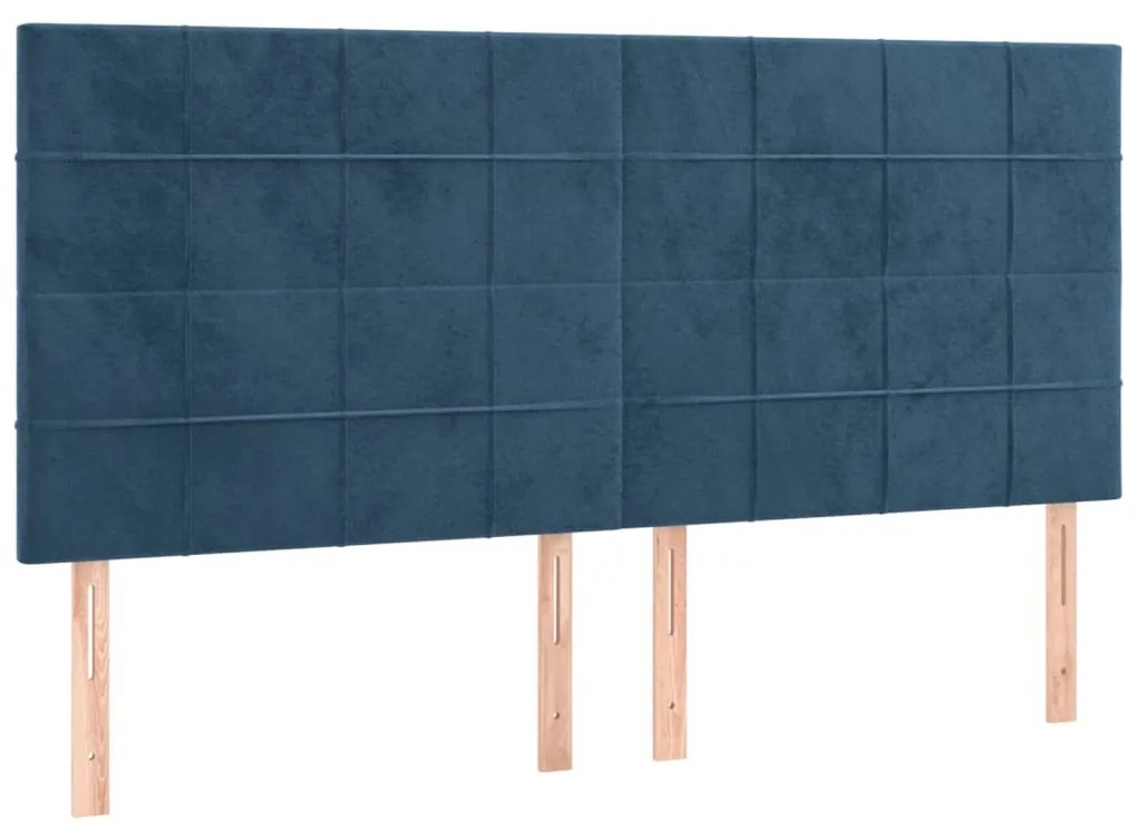 Cama box spring c/ colchão/LED 180x200 cm veludo azul-escuro