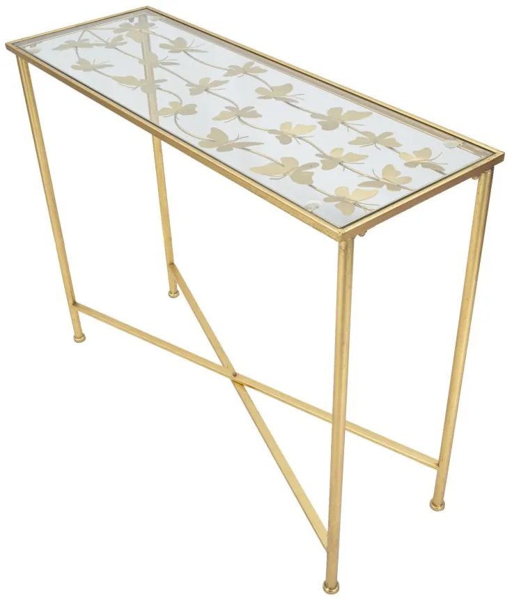 MESA DE CONSOLA VIDRO 100X35X80 CM DOURADO