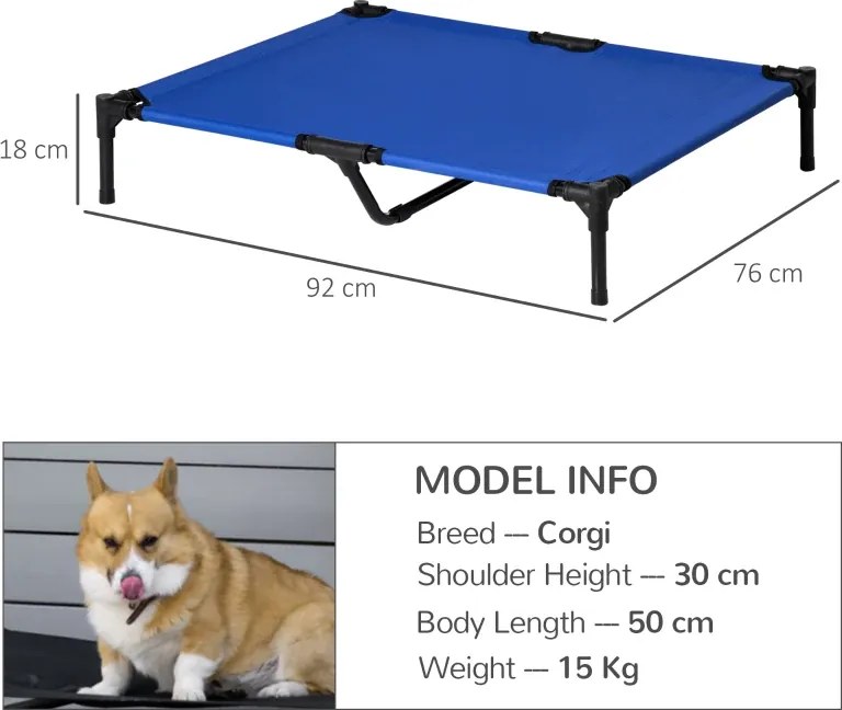 Cama Elevada para Cães com Tecido Oxford e Estrutura de Metal para Interior e Exterior 92x76x18 cm Azul