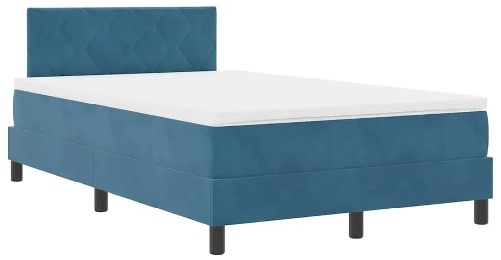 Cama Box Spring com Colchão e LED Azul Escuro 120x190 cm Veludo