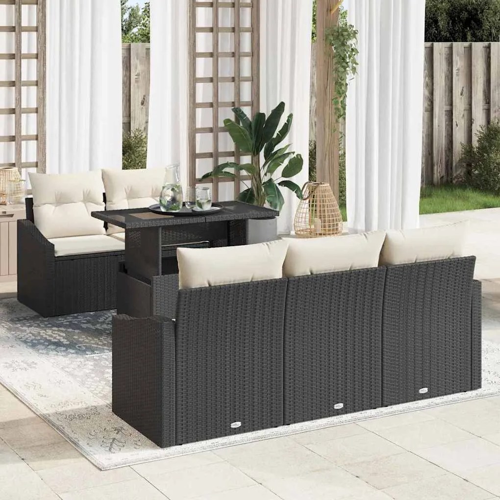 vidaXL Conjunto de Sofá de Jardim 6 pcs Preto e creme vime PE