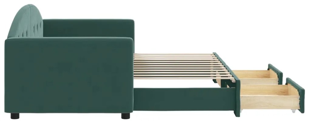 Sofá-cama c/ gavetão e gavetas 80x200cm veludo verde-escuro