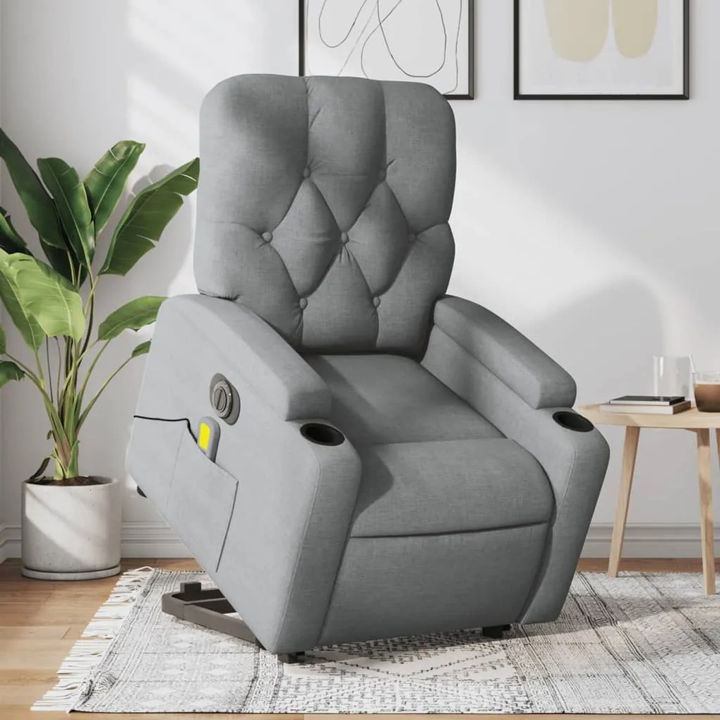 vidaXL Poltrona elétrica reclinável massagens tecido cinzento-claro