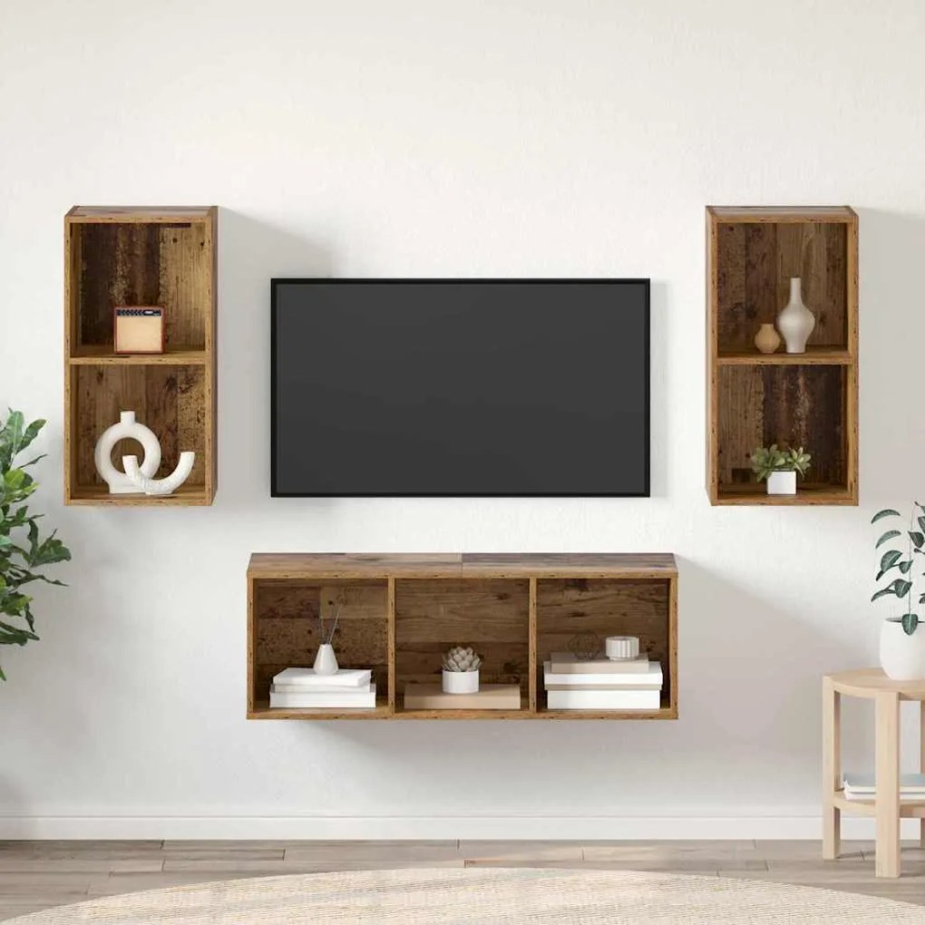 vidaXL Conjunto de Estantes para TV 3 pcs Madeira antiga