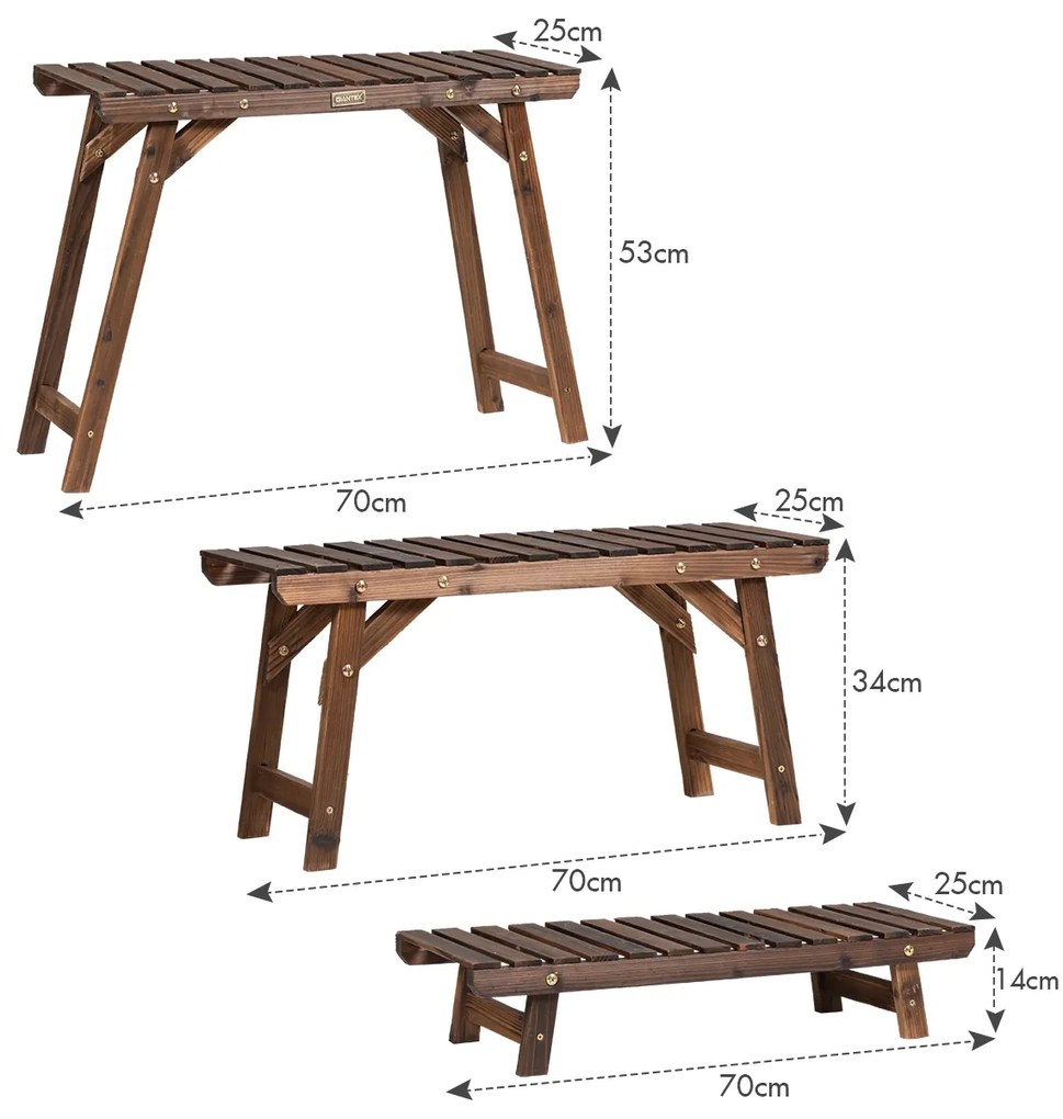 Estante com 3 níveis para plantas de madeira para flores para jardim, pátio e varanda Natural