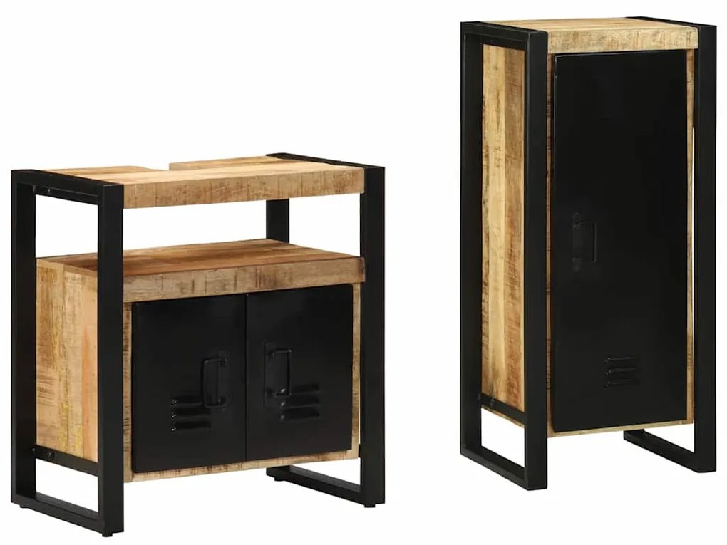 Conjunto de Móveis para Banheiro 2 pcs Madeira de manga maciça