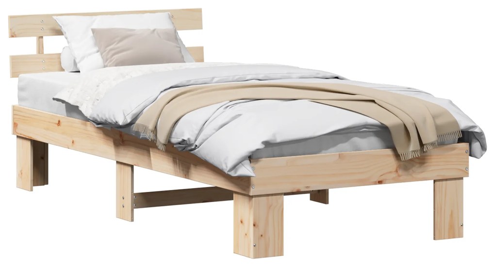 Estrado de Cama com Cabeceira 90x200 cm Madeira Maciça Pinho