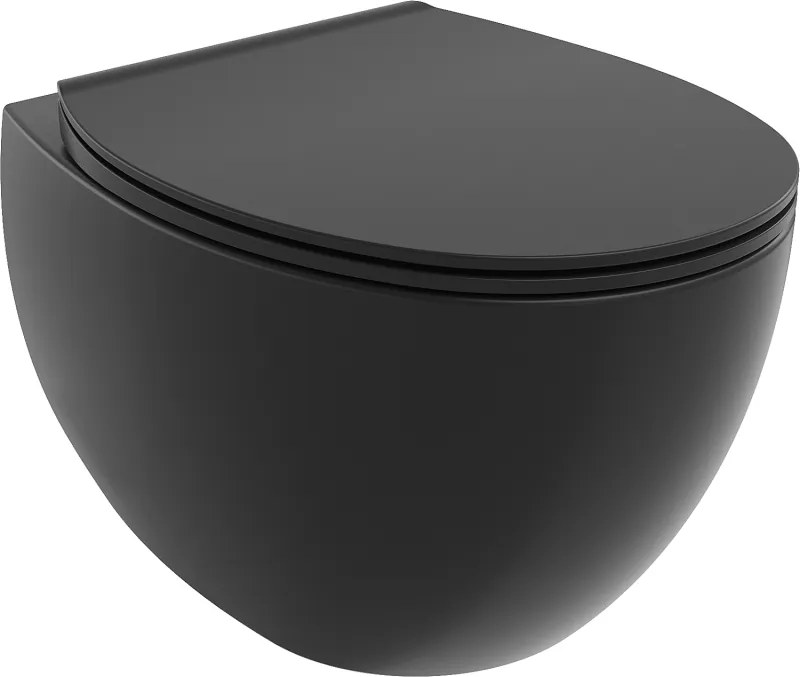 Mexen Egg sanitário wc Rimless com tampa de fecho suave slim, duroplast, preto mate - 30245070