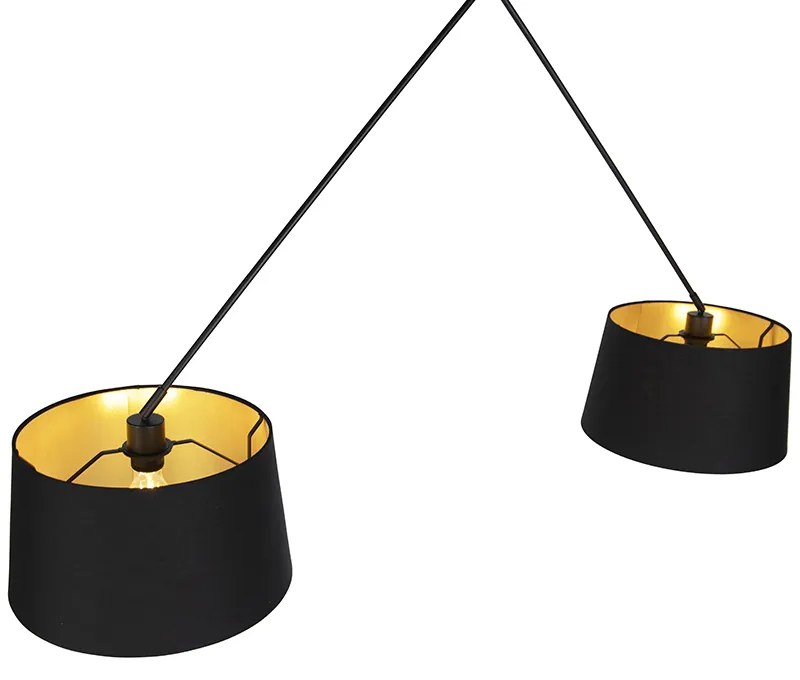 Candeeiro de suspensão preto com abajures de algodão preto e dourado 35 cm 2-luzes - Blitz Moderno