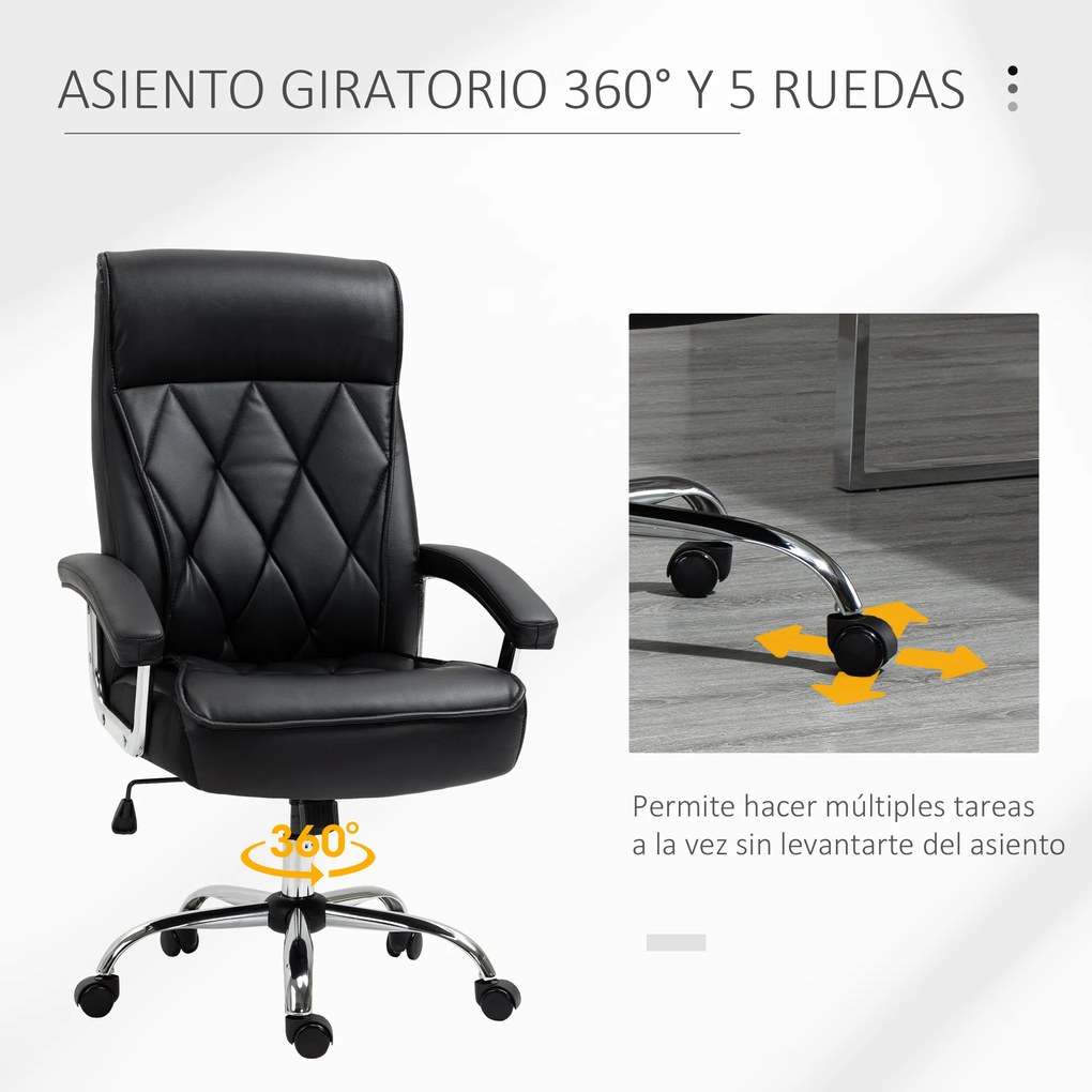 Vinsetto Cadeira de Escritório Ergonômica Cadeira de Escritório Giratória e Basculante com Altura Ajustável Encosto Alto e Apoio para a cabeça Acolchoado Pele Sintética 66x69x113-121cm Preto