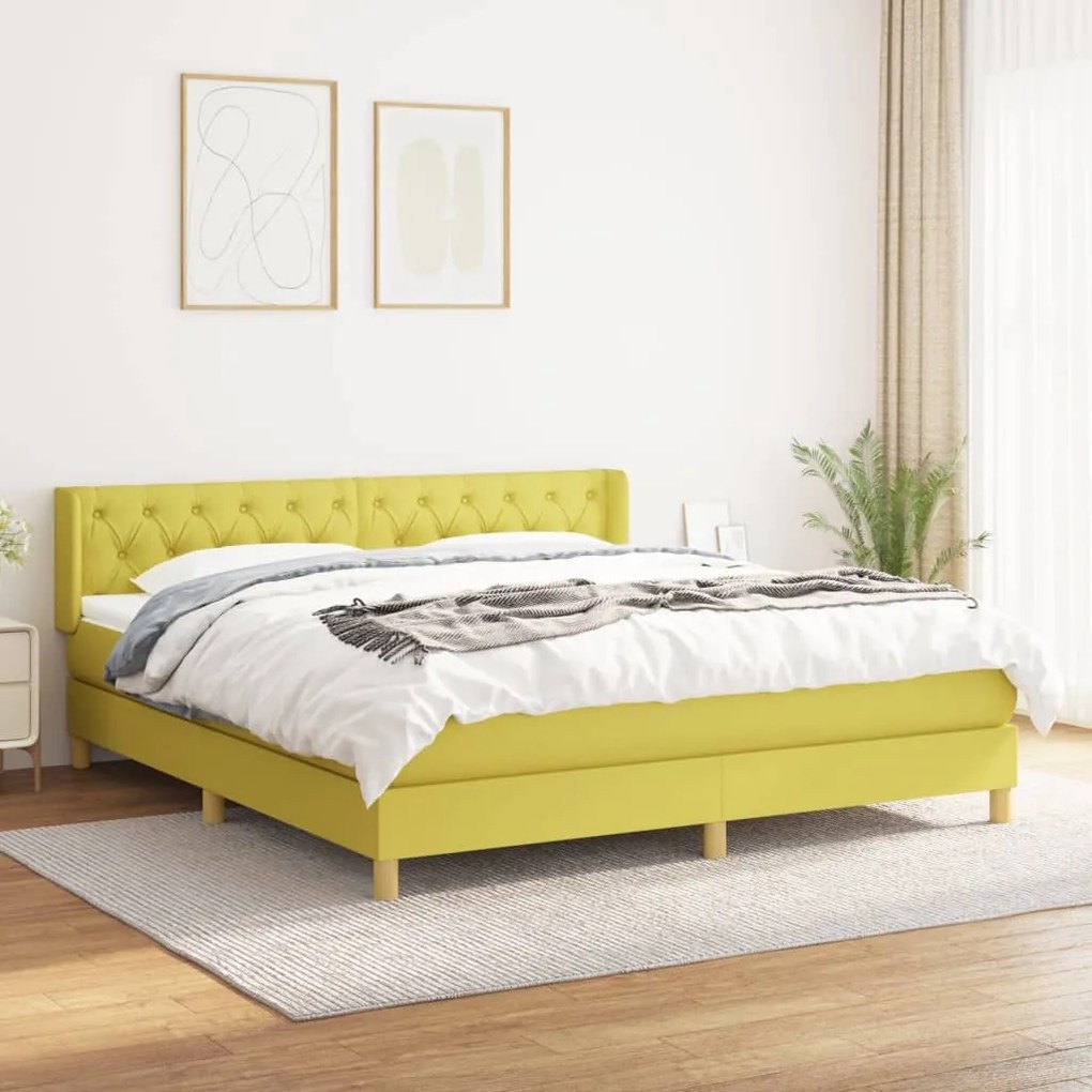 vidaXL Cama com molas/colchão 160x200 cm tecido verde
