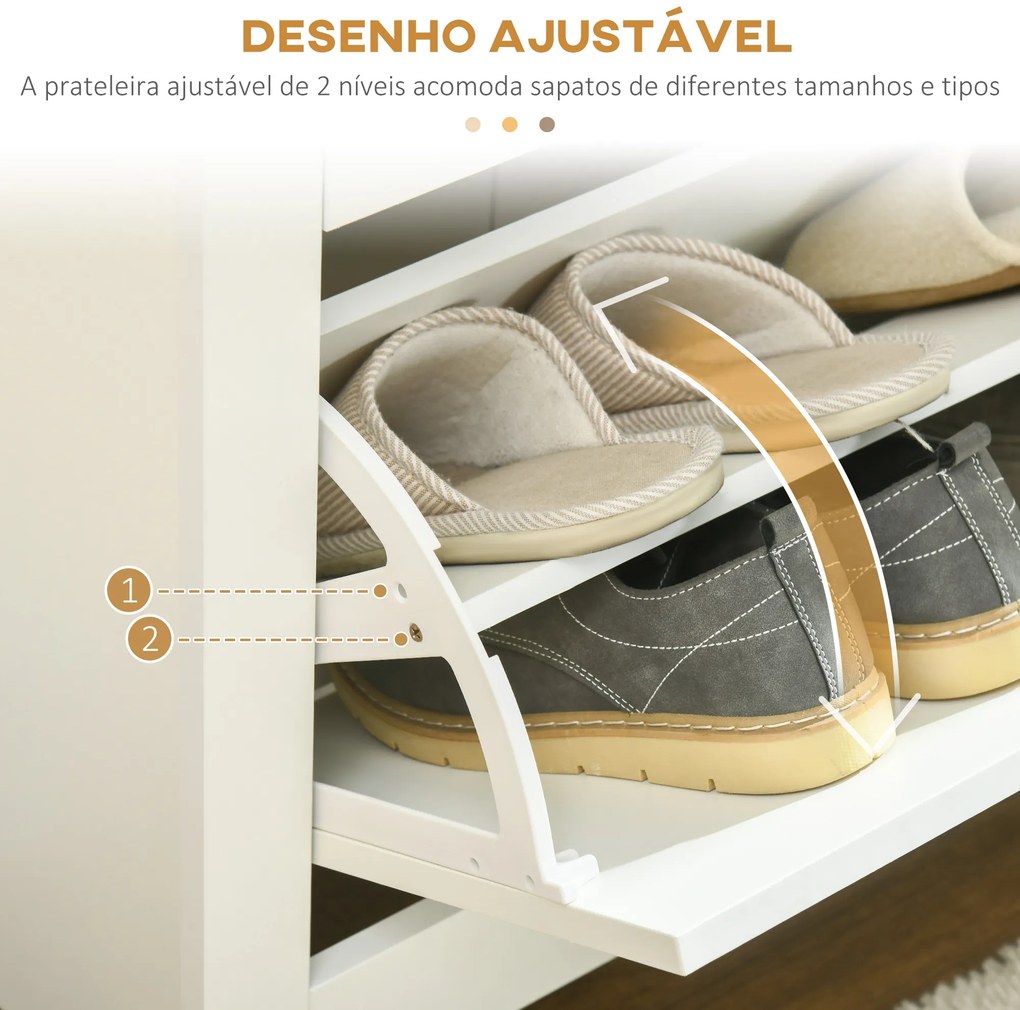 Sapateira  Estreita Armário para Sapatos com 2 Gavetas Basculantes para 12 Pares de Sapatos 72x26x80 cm Branca