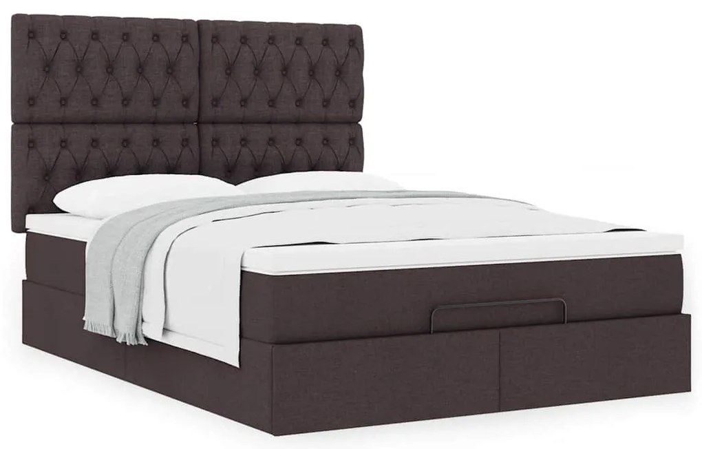 Estrutura cama otomana colchão 140x200cm tecido castanho escuro
