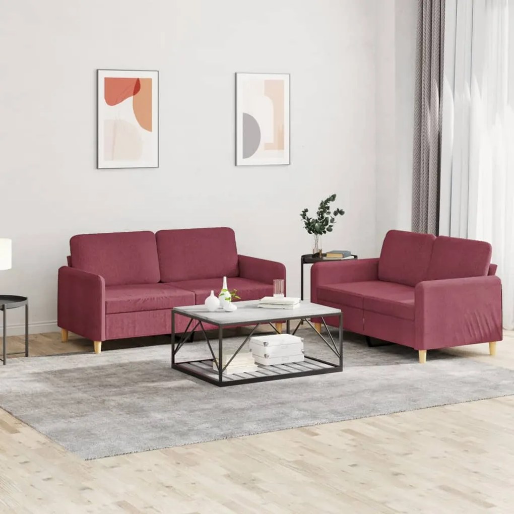 3202092 vidaXL 2 pcs conjunto de sofás com almofadões tecido vermelho tinto