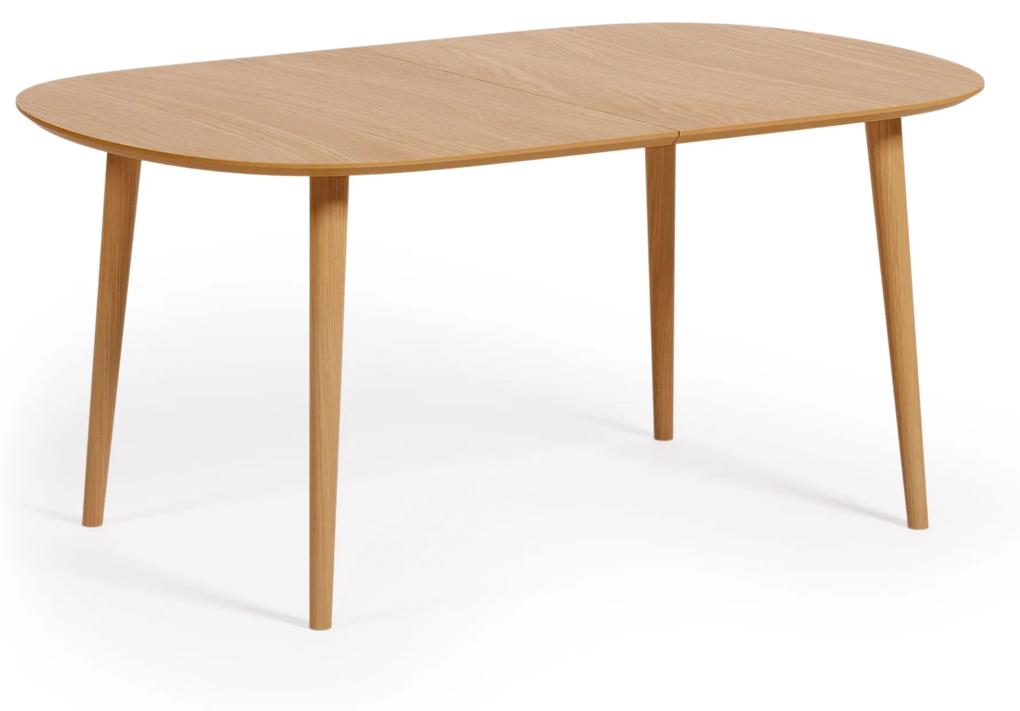 Kave Home - Mesa extensível Oqui em chapa de carvalho e pernas de madeira maciça Ø 160 (260) x 100 cm